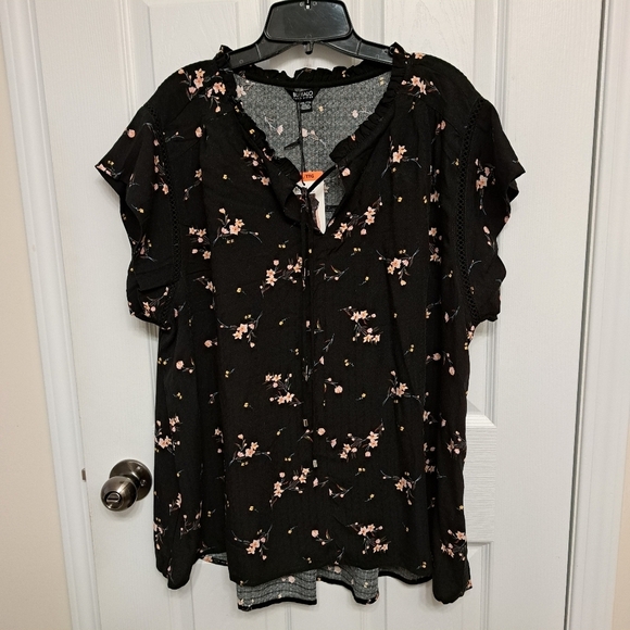 Buffalo David Bitton Floral Blouse Lightweight Flowy Top XXL Black Pink - Picture 11 of 14